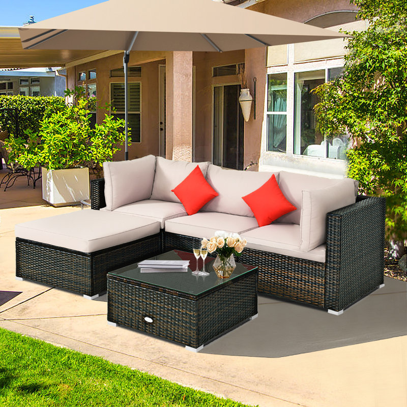 Latitude Run® Eckfried 5 piece Rattan Sectional Seating Group with